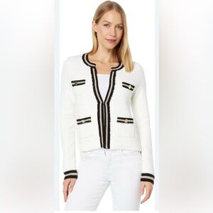 Lilly Pulitzer Nalayna Cardigan sweater shirt top  size small cream boucle black